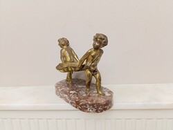 Bronz szobor antik névjegy cukorka kínáló asztalközép szobor márvány talpon 825 1738