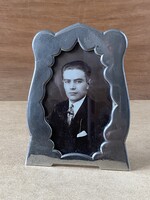 KÉSŐ ART DECO FÉM, ASZTALI FÉNYKÉPTARTÓ, FOTÓ KERET, ÜVEGGEL