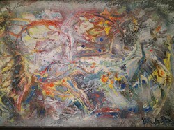 Rácz László (1919-1999) Nagyméretű, modern absztrakt olajfestmény. 3 napig aukción!!!