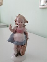 Zsolnay porcelán iskolatáskás kislány, régi, jelzett, hibátlan