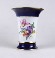 1U632 Antik kardos Meisseni virágmintás, kobaltkék-fehér porcelán váza 13.5 cm