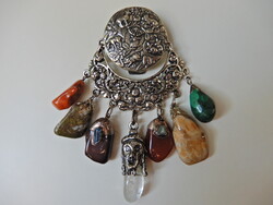 Régi nagyméretű bajor ezüst vadász medál ásvány kövekkel