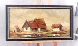 (K)  Fegyó Béla romos tanya festmény 77x40 cm kerettel