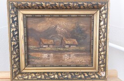(FBL1) Szepesi Kuszka  jelzéssel tájkép -  tanya  festmény 37x30 cm kerettel