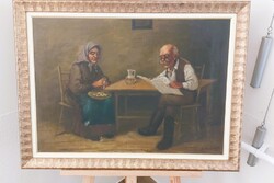 (K)  Mesterházy Dénes idős házaspár 76x58 cm kerettel
