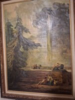Gyönyörű antik olaj festmény tájkép 86x66 cm