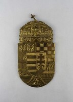 1V144 Gyönyörű nagyméretű koronás magyar címer réz plakett falidísz 24.5 cm