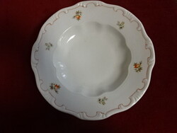 Zsolnay porcelán, antik, pajzspecsétes mélytányér, tollazott, piros szegélyes. Jókai