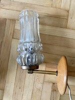 Retro Réz Vintage Falikar Fali Lámpa Fém Fa Üveg Lámpabúra Buborékos Mid Century ajándék