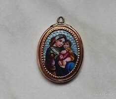 Áron alul eladó Antik Porcelán medál 14 kt arany keretben kézzel festett Mária kis Jézussal!