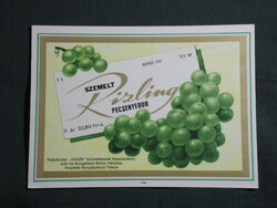 Bor címke,VOSZK,szemelt rizling,Verpelét pincegatdaság,1. l