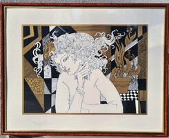 Szász Endre : Nő cserepes virággal-