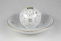 1U211 Herendi fehér porcelán mécses gömb tányérral 19.7 cm
