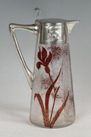 Ezüst  nyakú szecessziós karaffa gyönyörű üveggel (25-0058)