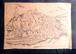 Visegrádi vár (tusrajz) hátoldalon csendélet (34x24 cm)