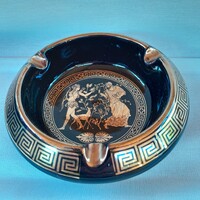 Aranyozott görög motívumos porcelán hamutartó, hamutál.