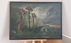 (K) Egyházi  témájú  festmény  101x73 cm kerettel