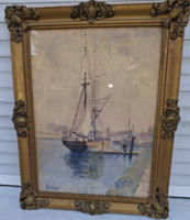 FIORINI  MONTONE (olasz cca 1910)  Vitorlás a kikötőben