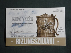 Bor címke,Monimpex,Kupa Vezér rizlingszilváni,Budafok pincegatdaság,0.7 l
