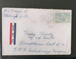 USA-Levél  Tiszaföldvárra, Budapesten keresztül (1950), érdekes/Ritka bélyeg-fogazással