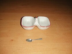 Baba játék, porcelán sótartó, borstartó fém kiskanállal (1/p)