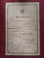 1857. Állatorvosi intézet, ma Állatorvosi egyetem, Bp. VII.ker. bizonyítványa aláírásokkal