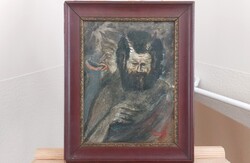 (FBL3) Szignózott ördögi alakok festmény 32x40 cm kerettel