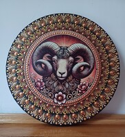 ÚJ! Kos horoszkópos (03.21-04.20.) Mandala feszített vászon kép (1), kézzel festett, 30cm