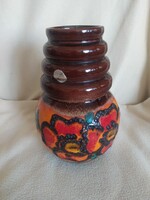 SCHEURICH W.GERMANY: GYŰRŰS VÁZA, PLASZTIKUS VIRÁG DEKORRAL, HIBÁTLAN, JELZETT, 23 CM