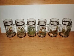 Csodaszép üveg Vadász jelenetes füles söröskorsó szett erdei álatokkal  - 6 db + 1 db ajándék (sö)