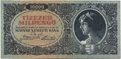 10000 tízezer milpengő 1946 6. Alacsony sorszám "006956" Egyenge hajtás középen