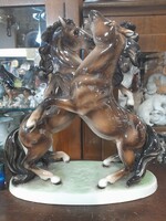 Wien Keramos Austria,Nagyméretű Ágaskodó Ló Páros,Mázas Kerámia Figura.38 cm.
