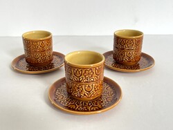 Retro, vintage virágos, virág mintás, mézszínű, barna Kispest Gránit kávés készlet, csésze + alj