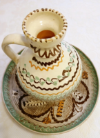 Horezu kerámia tál korsóval