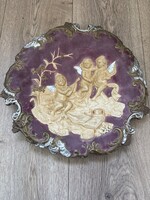 Gyönyörű hatalmas puttós majolika fali tányér 34 cm
