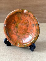 NARANCS SZÍNŰ TÓFEJ, RETRO KERÁMIA HAMUTARTÓ, ÉKSZERTARTÓ TÁLKA 12.5 CM