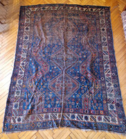 Kék-bordó mintás régi kézzel szőtt faliszőnyeg, ágytakaró, terítő 203x160 cm