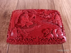 Régi kínai cinóber doboz figurákkal