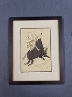 Tibor Kaján caricature of Bartók, lithograph. Image size 14.5x10, framed 22x18 cm.