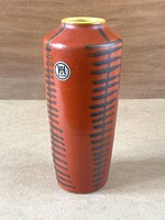 HMV MAJOLIKA, HÓDMEZŐVÁSÁRHELYI RETRO, NARANCS SZÍNŰ KERÁMIA VÁZA 23.5 CM
