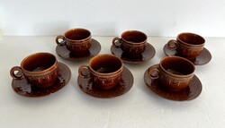 Retro, vintage karamell, barna színű Kispest Gránit kávés, mokkás készlet, csésze + alj