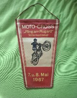 Német( Rugard) sport zászló, nemzetközi motocrossz versenyről, 1967-ből,  23 x 15, 5 cm