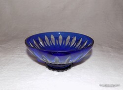 Kék kristály üveg kínáló tál asztalközép (fp)