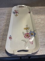 Nagyon szép virág mintás hatalmas kínáló tálca aranyozott szegéllyel