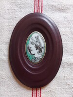 Hollóházi porcelán kép Szász Endre grafikával, bőrkeretben