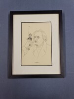 Tibor Kaján caricature of Bartók, lithograph. Image size 14.5x10, framed 22x18 cm.