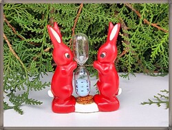 Gyűjtői ritkaságú Goebel porcelán piros nyuszipár üveg homokórával