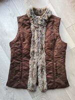 Tella műszőr szegélyes barna steppelt karcsúsított női vintage mellény S/M a nagyi gardróbjából