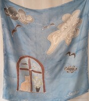 CICÁS,KÉZZEL SZEGETT KÍNAI HERNYÓSELYEM NAGY KENDŐ! 90X82cm