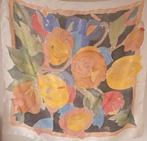CSENDÉLET,FESTETT,KÉZZEL SZEGETT KÍNAI HERNYÓSELYEM NAGY KENDŐ!87x87cm
